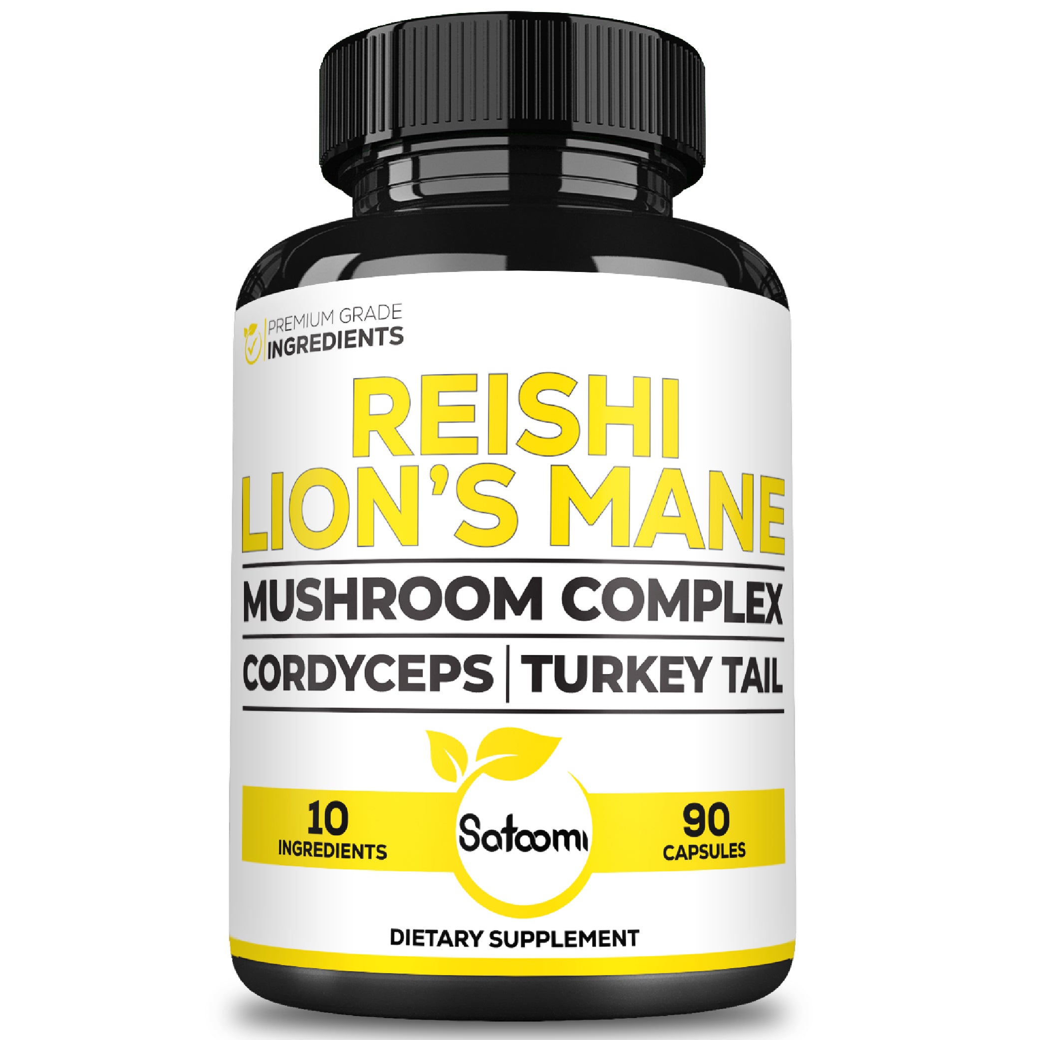 Satoomi 10in1 Mushroom Supplement Complex - Lions Mane, Cordyceps, Reishi, Chaga - Brain Supplements for Memory and Focus - 3 Month Supply