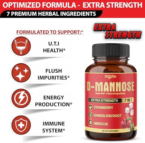 agobi D-Mannose Capsules - 7 Herbs with Cranberry, Dandelion, Hibiscus and More - Support Flush Impurities and Urinary Tract Health - 90 Vegan Capsules 3-Month Supply