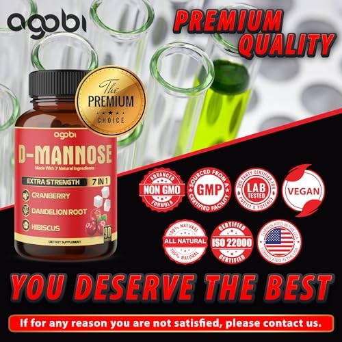 agobi D-Mannose Capsules - 7 Herbs with Cranberry, Dandelion, Hibiscus and More - Support Flush Impurities and Urinary Tract Health - 90 Vegan Capsules 3-Month Supply