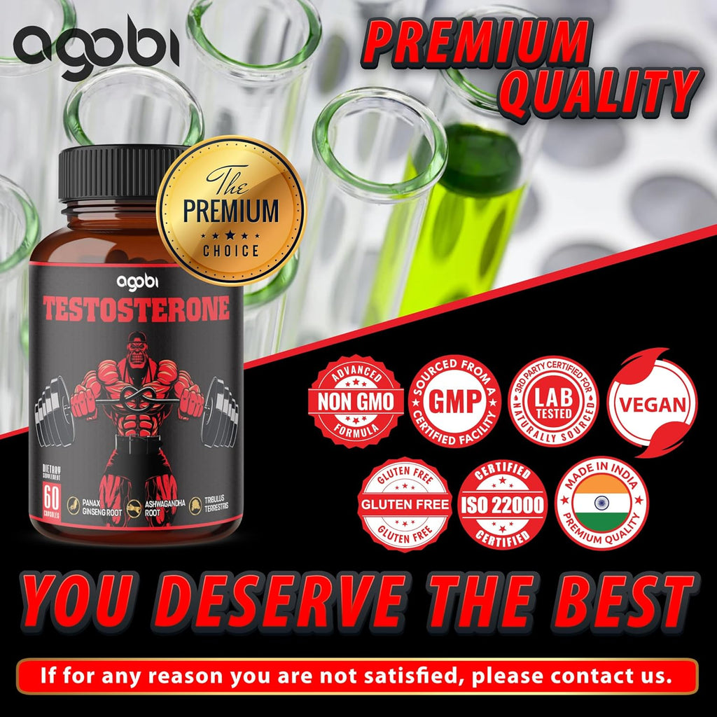 agobi Testosterone Supplement for Men - 11 Herbs - Ashwagandha, Tribulus, Ginseng & More - 60 Capsules for 1 Month