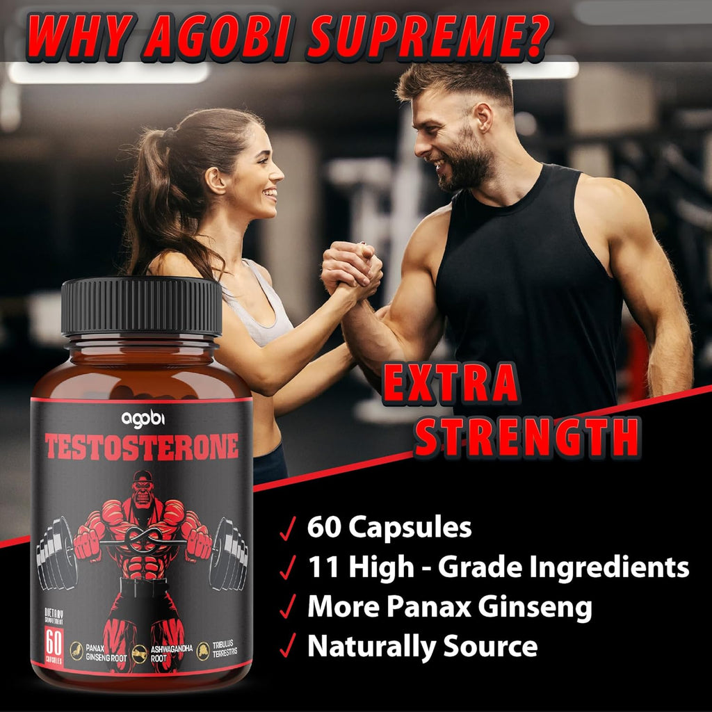 agobi Testosterone Supplement for Men - 11 Herbs - Ashwagandha, Tribulus, Ginseng & More - 60 Capsules for 1 Month