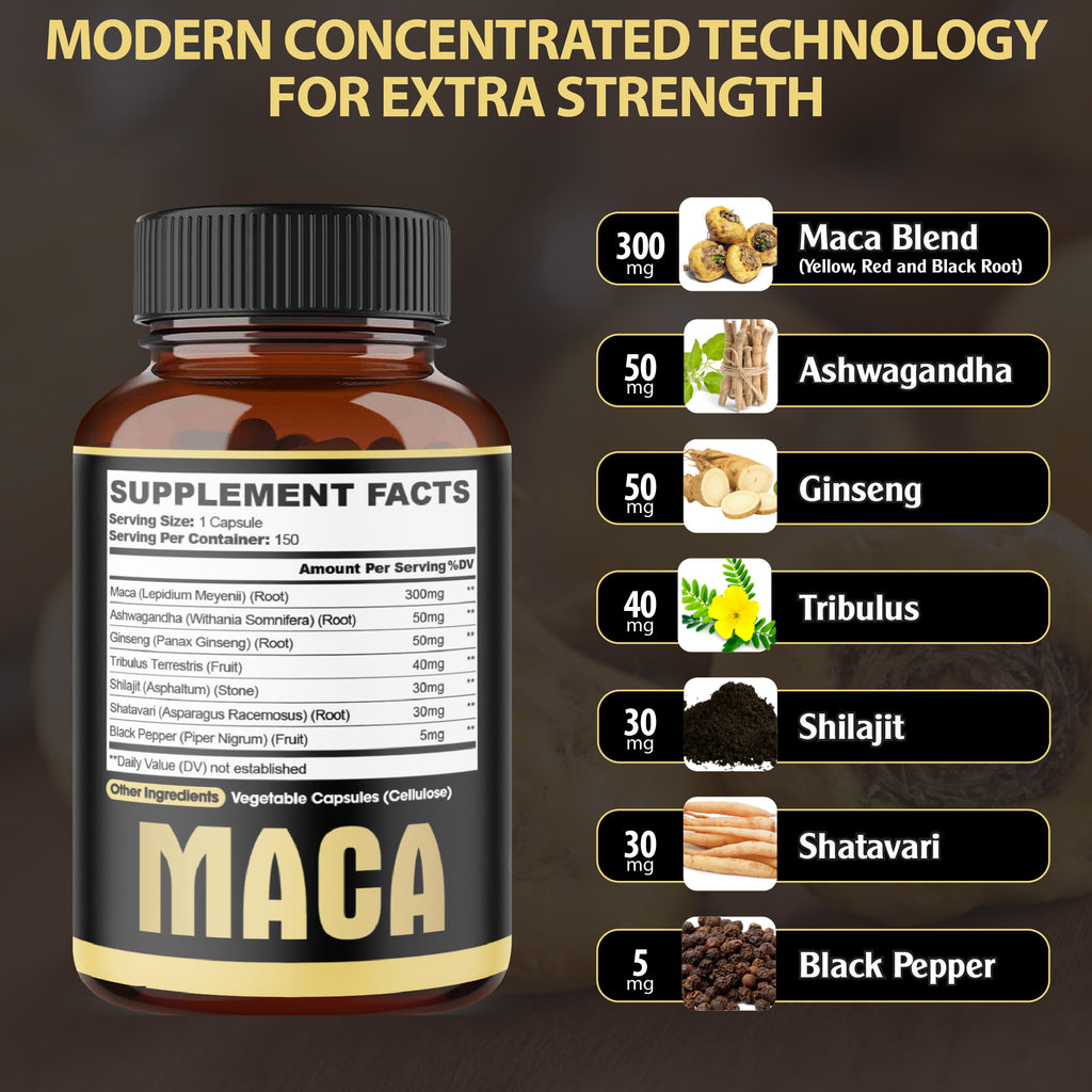 Agobi 7-in-1 Premium Maca Root With Ashwagandha, Ginseng & Shilajit | 150 Vegan Capsules