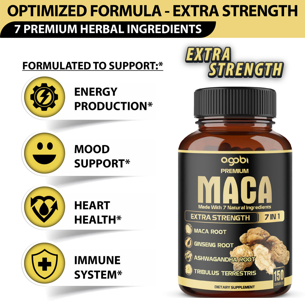 Agobi 7-in-1 Premium Maca Root With Ashwagandha, Ginseng & Shilajit | 150 Vegan Capsules