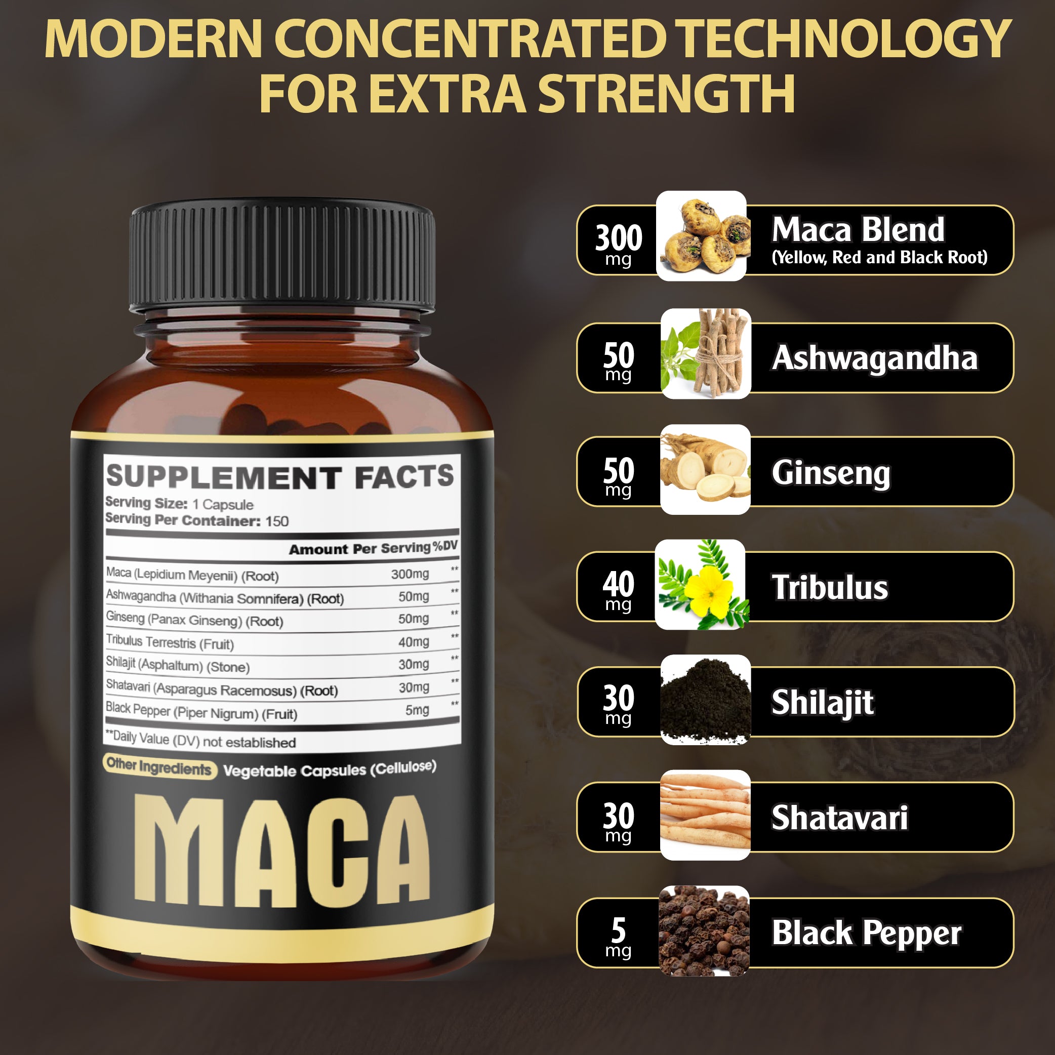 7in1 Premium Maca Root Capsules - with Ashwagandha, Ginseng, Tribulus, Shilajit, Shatavari &amp; Black Pepper - Natural Energy, Performance &amp; Mood Support - 150 Counts for 5 Months