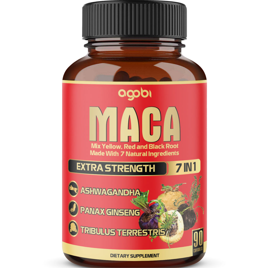 Agobi 7-in-1 Maca Root Complex – High Potency Formula with Ashwagandha, Ginseng & Shilajit | Energy, Muscle & Immune Support | 90 Vegan Capsules