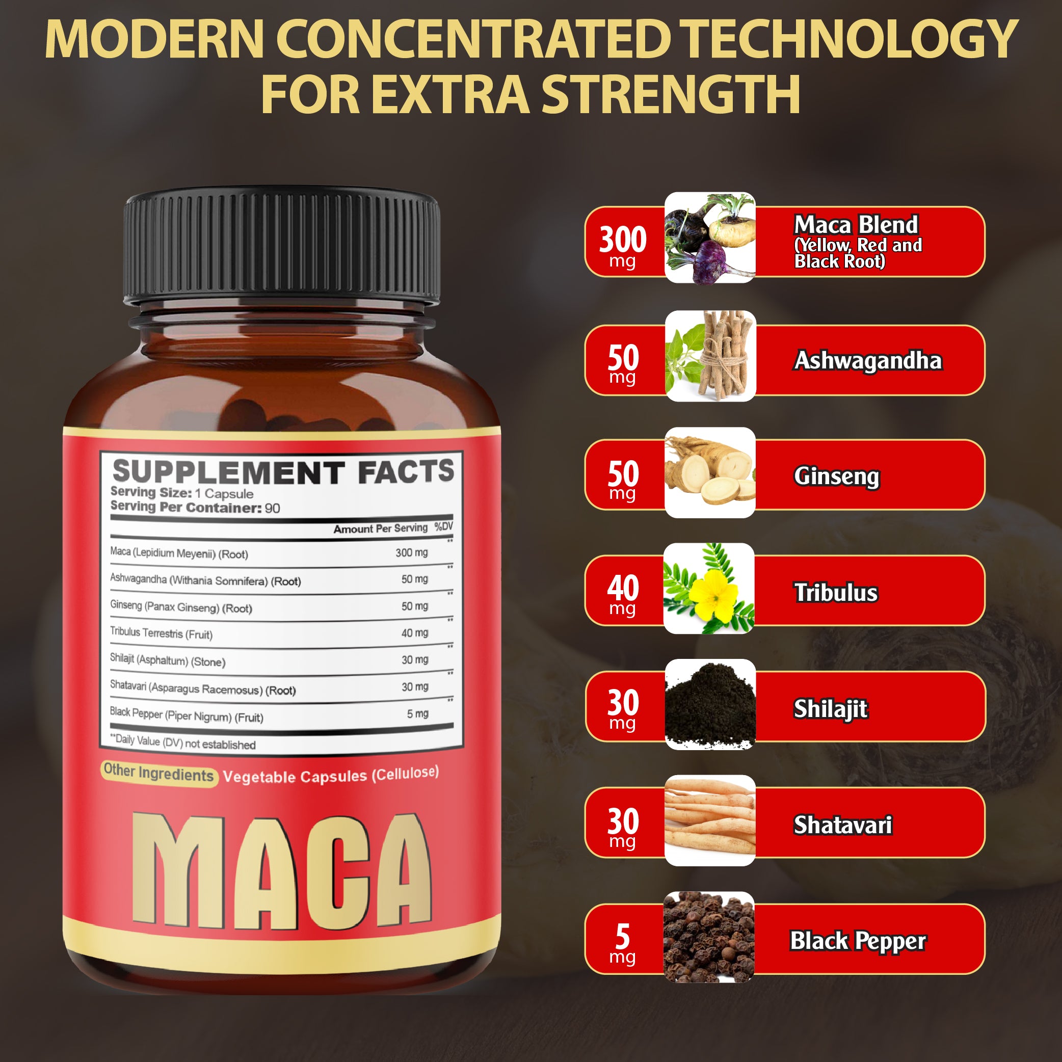 Agobi 7-in-1 Maca Root Complex – High Potency Formula with Ashwagandha, Ginseng & Shilajit | Energy, Muscle & Immune Support | 90 Vegan Capsules