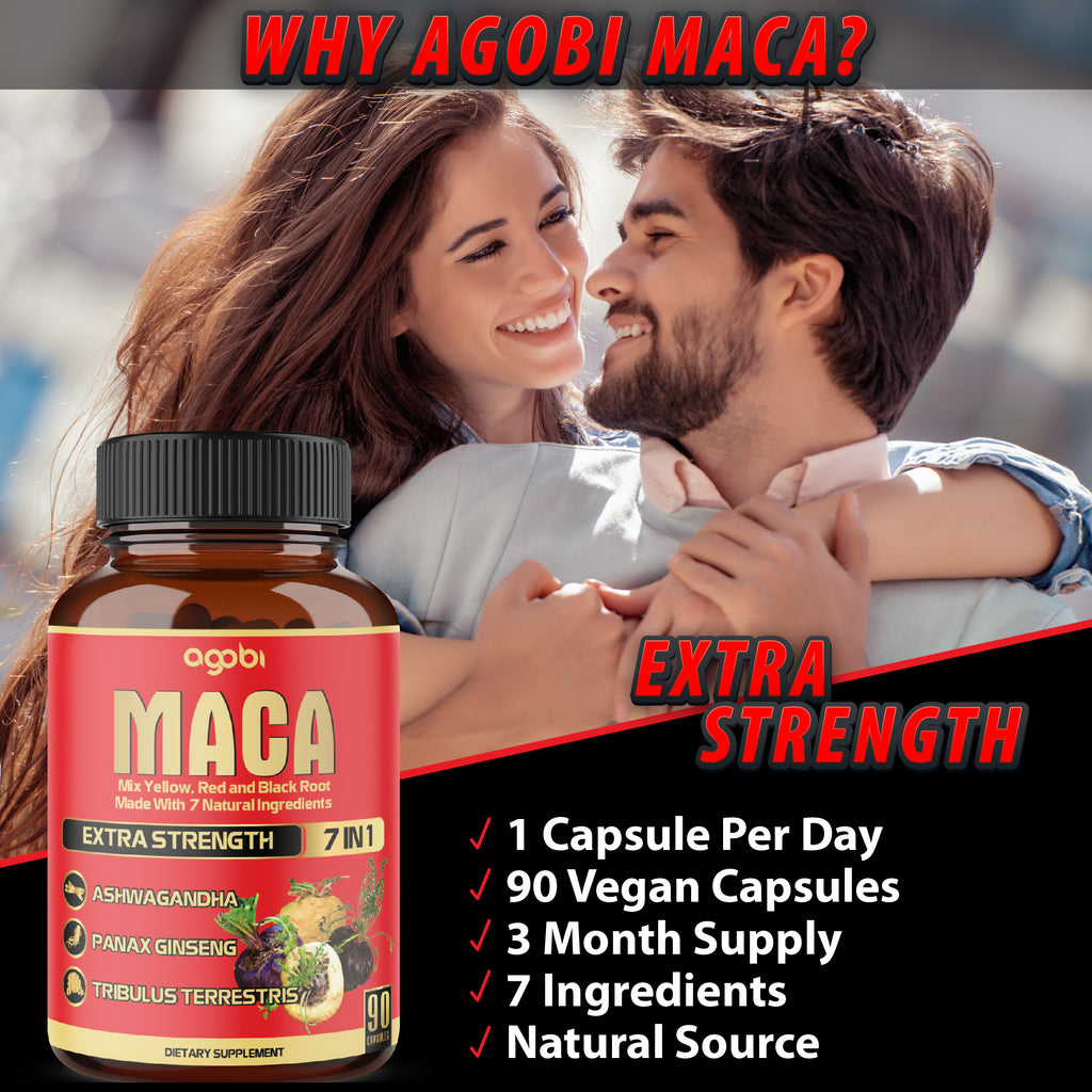Agobi 7-in-1 Maca Root Complex – High Potency Formula with Ashwagandha, Ginseng & Shilajit | Energy, Muscle & Immune Support | 90 Vegan Capsules