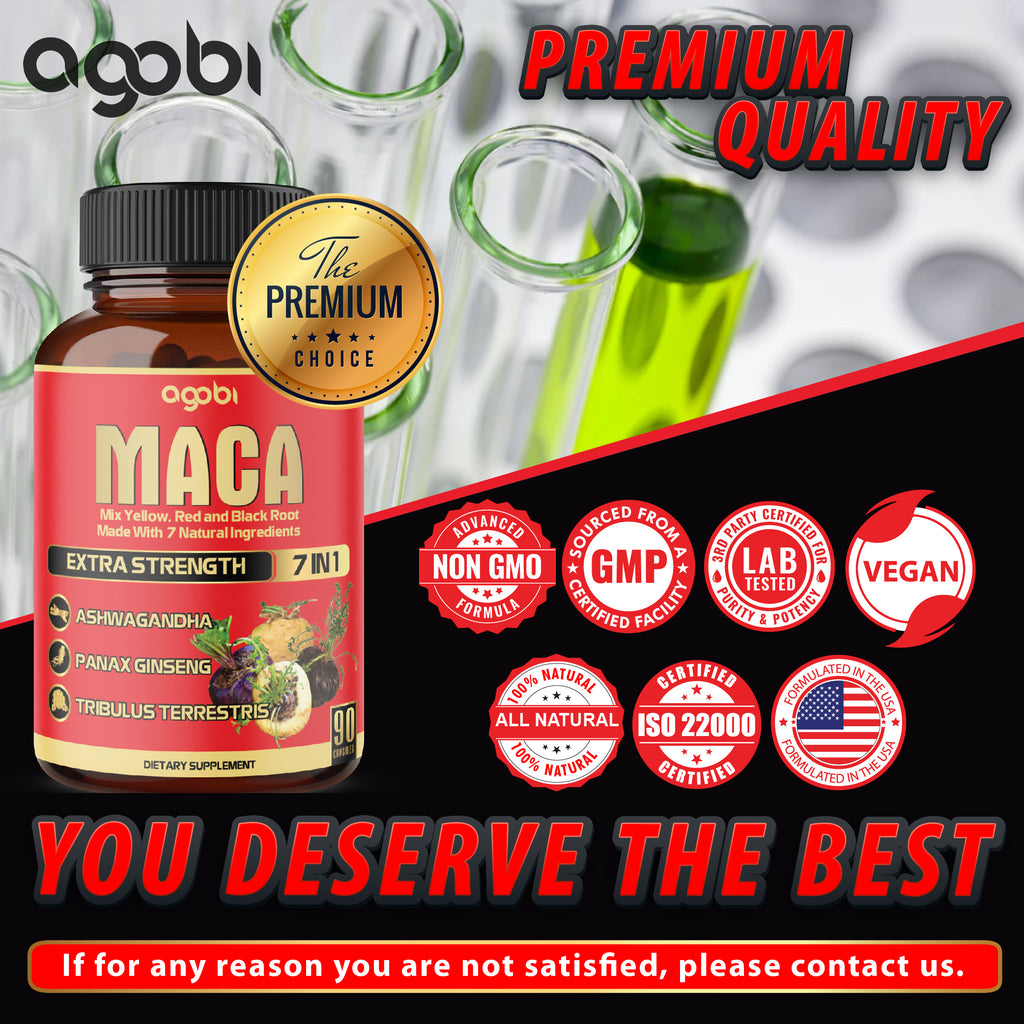 Agobi 7-in-1 Maca Root Complex – High Potency Formula with Ashwagandha, Ginseng & Shilajit | Energy, Muscle & Immune Support | 90 Vegan Capsules