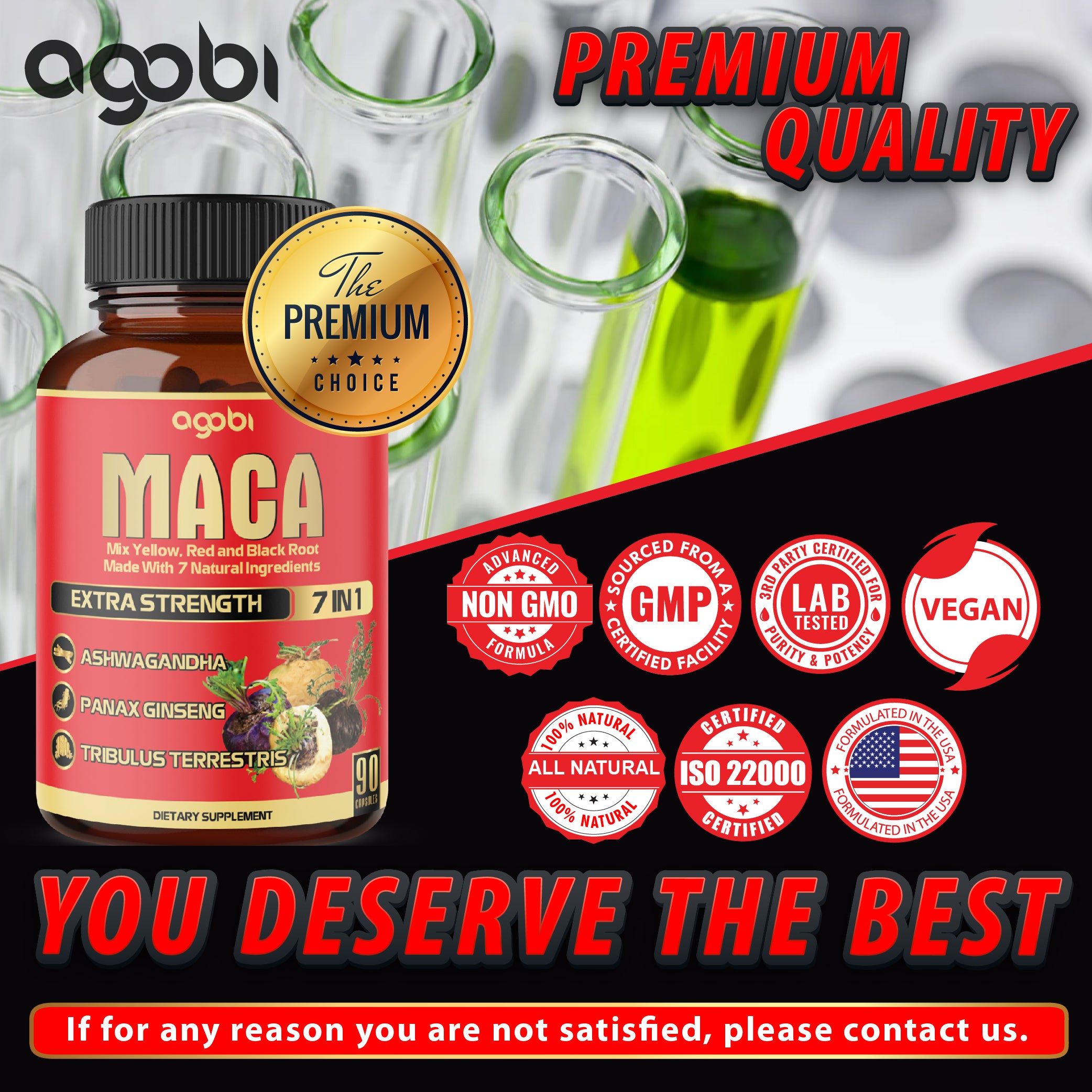 Agobi 7-in-1 Maca Root Complex – High Potency Formula with Ashwagandha, Ginseng & Shilajit | Energy, Muscle & Immune Support | 90 Vegan Capsules