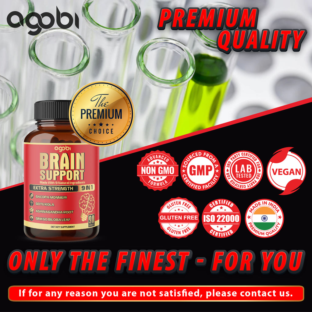 9in1 Brain Support Supplement - Concentrated Ashwagandha Root, Gotu Kola Powder, Bacopa Monnieri Powder and More - 90 Capsules - 3 Months Supply