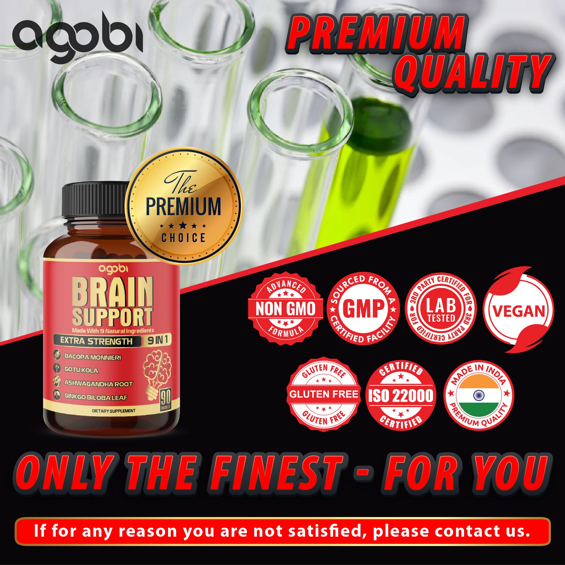 9in1 Brain Support Supplement - Concentrated Ashwagandha Root, Gotu Kola Powder, Bacopa Monnieri Powder and More - 90 Capsules - 3 Months Supply