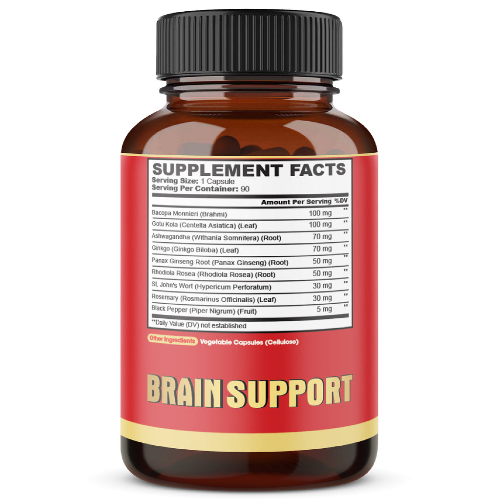 9in1 Brain Support Supplement - Concentrated Ashwagandha Root, Gotu Kola Powder, Bacopa Monnieri Powder and More - 90 Capsules - 3 Months Supply