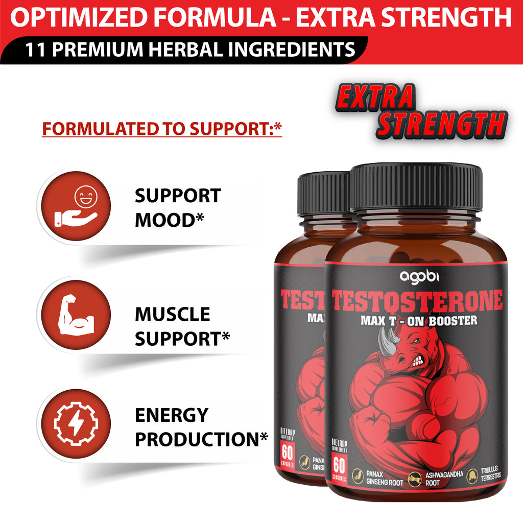 Agobi Herbal Test Support for Male Supplement – Advanced Performance Blend with Ashwagandha & Tribulus | Ultimate Power, Stamina & Energy Support | 2-Pack Combo (120 Capsules for 2 Months)