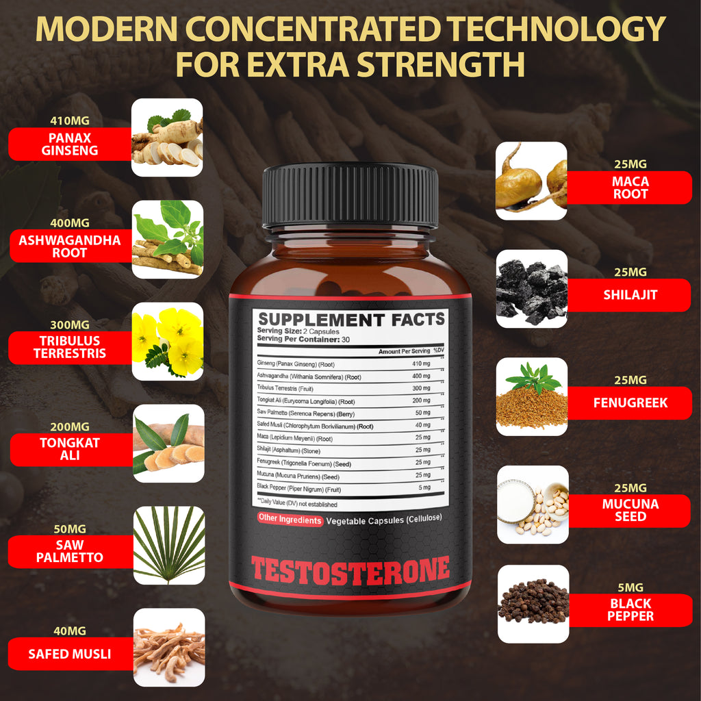 Agobi 11-in-1 Testosterone Support Complex – High Potency Formula with Ashwagandha, Tribulus & Ginseng | Muscle Support, Stamina & Energy | 60 Vegan Capsules