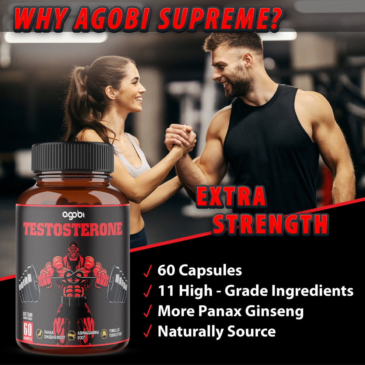 Testosterone Support 11-in-1 Capsules – Ashwagandha, Tribulus, and Ginseng | Muscle Support, Stamina & Energy | 60 Vegan Capsules