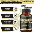 Ashwagandha 5-in-1 Capsules – Turmeric, Rhodiola Rosea, Ginger, and Black Pepper | Daily Balance & Energy Support | 180 Vegan Capsules