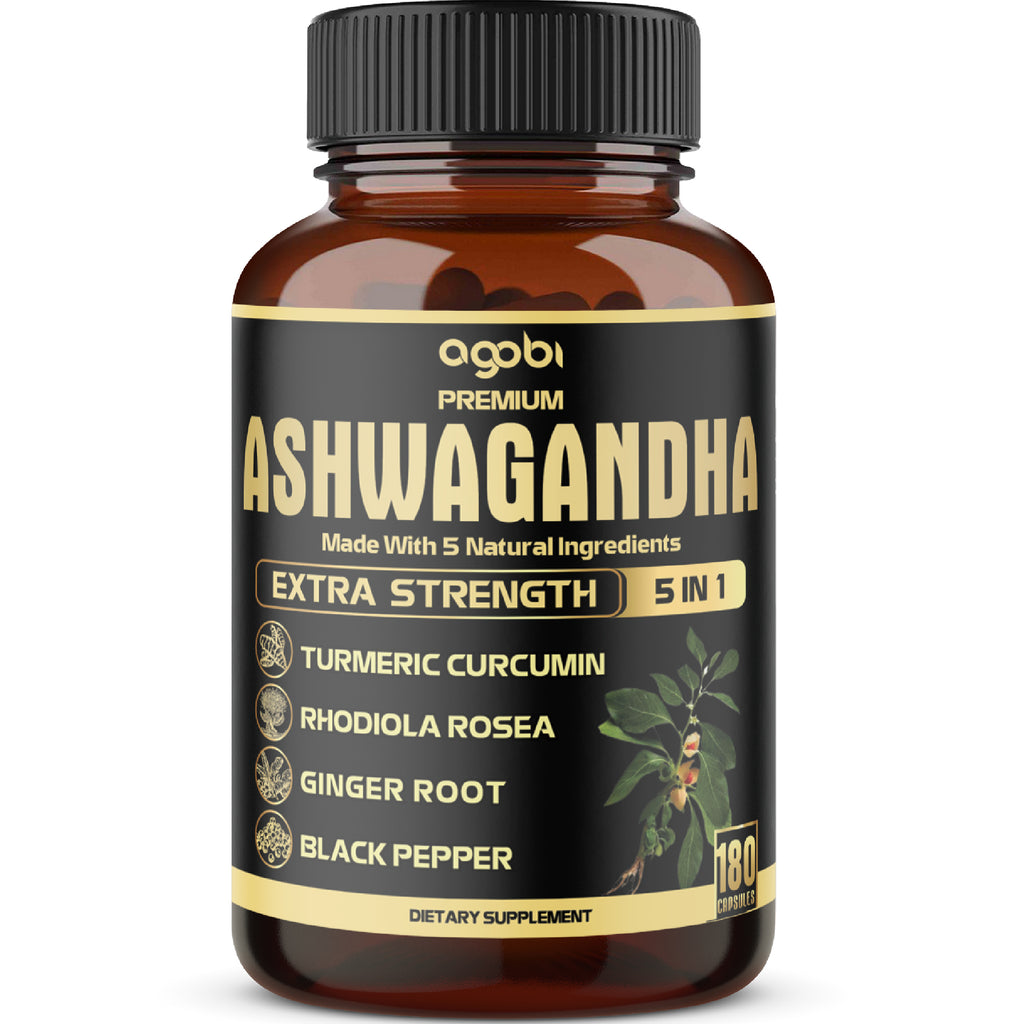 Ashwagandha 5-in-1 Capsules – Turmeric, Rhodiola Rosea, Ginger, and Black Pepper | Daily Balance & Energy Support | 180 Vegan Capsules