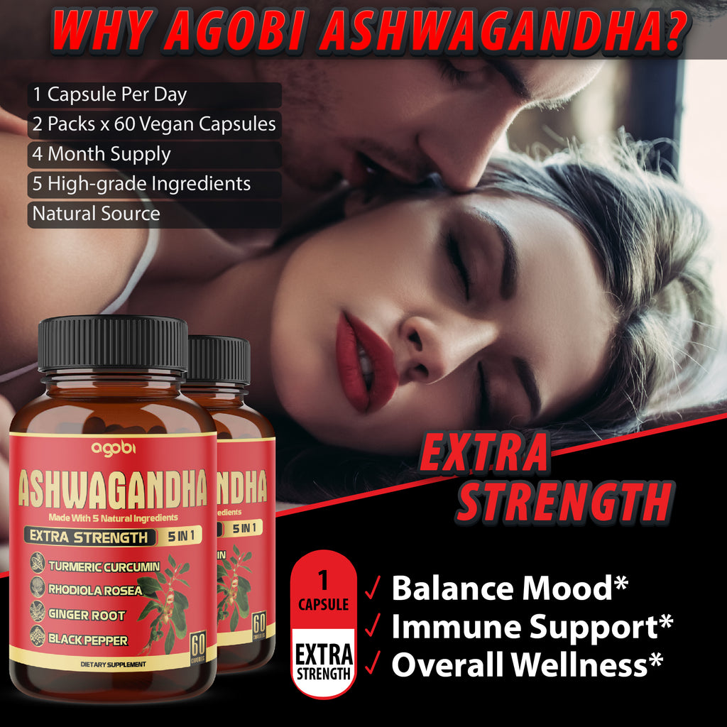 2 Packs - 60 Capsules Ashwagandha Capsules - 5in1 Formula Ashwagandha, Turmeric, Rhodiola Rosea, Ginger, Black Pepper - 4 Month Supply