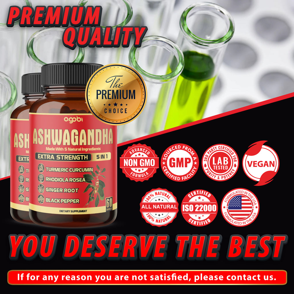 2 Packs - 60 Capsules Ashwagandha Capsules - 5in1 Formula Ashwagandha, Turmeric, Rhodiola Rosea, Ginger, Black Pepper - 4 Month Supply