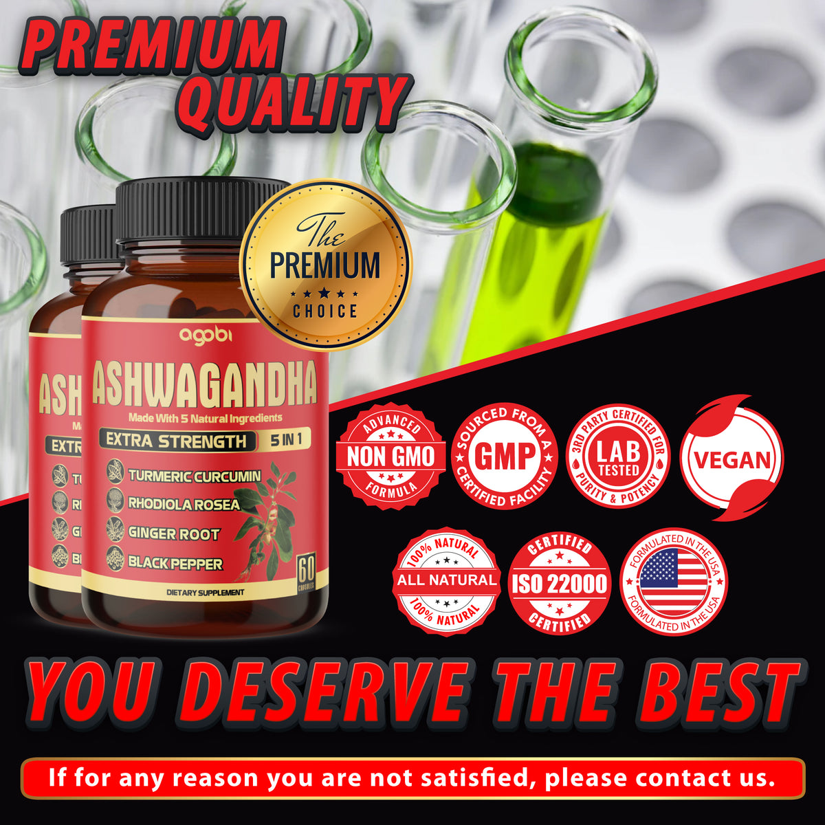 2-Pack Combo - Ashwagandha 5-in-1 Capsules – Turmeric, Rhodiola Rosea, Ginger, and Black Pepper | Daily Balance & Energy Support | 120 Vegan Capsules