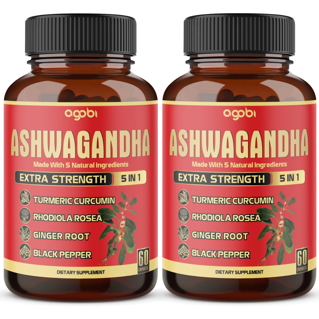 2 Packs - 60 Capsules Ashwagandha Capsules - 5in1 Formula Ashwagandha, Turmeric, Rhodiola Rosea, Ginger, Black Pepper - 4 Month Supply