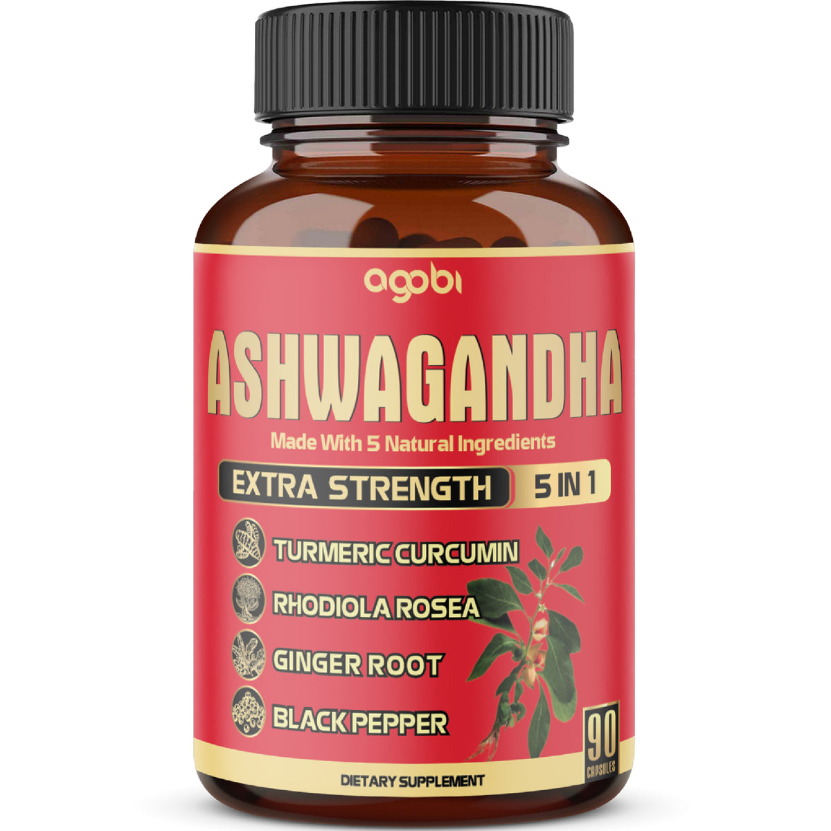 Ashwagandha 5-in-1 Capsules – Turmeric, Rhodiola, and Ginger | Daily Balance & Energy Support | 90 Vegan Capsules