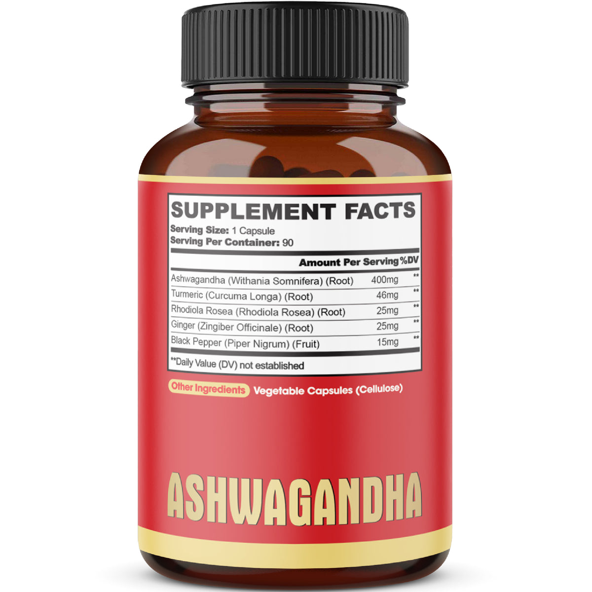 Ashwagandha 5-in-1 Capsules – Turmeric, Rhodiola, and Ginger | Daily Balance & Energy Support | 90 Vegan Capsules