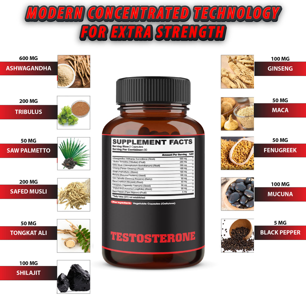 Agobi 11-in-1 Tes.tos.ter.one Extra Strength – with Panax Ginseng, Ashwagandha & Tribulus | 60 Vegan Capsules