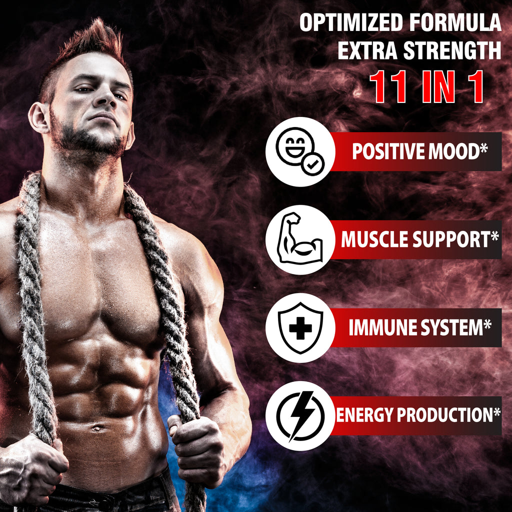 Agobi 11-in-1 Tes.tos.ter.one Extra Strength – with Panax Ginseng, Ashwagandha & Tribulus | 60 Vegan Capsules