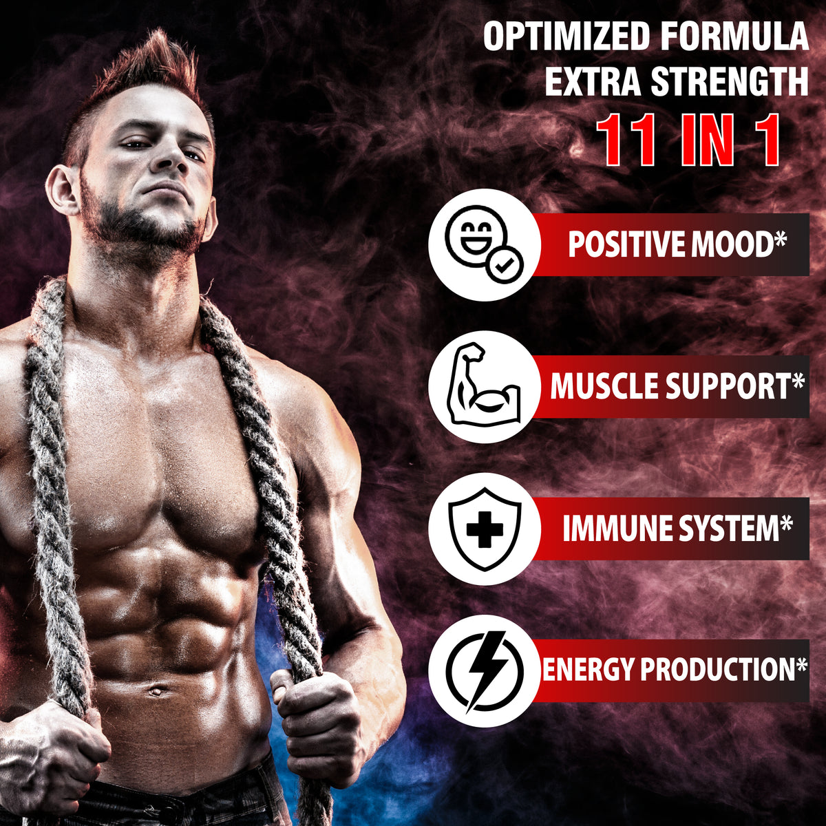 Testosterone Extra Strength 11-in-1 Capsules – Panax Ginseng, Ashwagandha, and Tribulus | Performance, Strength & Energy Booster | 60 Vegan Capsules