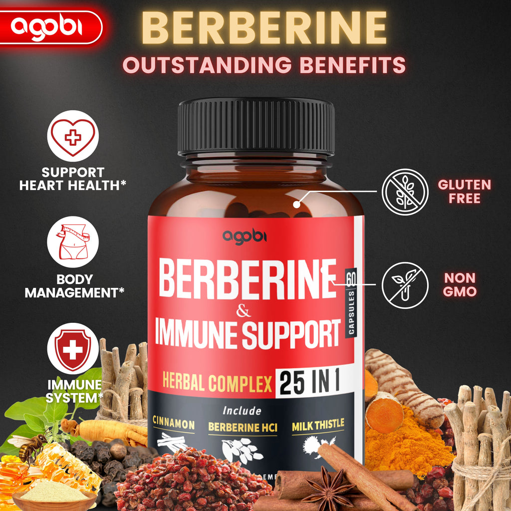 Agobi 25-in-1 Berberine Supplement – Premium Berberine HCl with Ceylon Cinnamon, Milk Thistle & Turmeric | 60 Vegan Capsules
