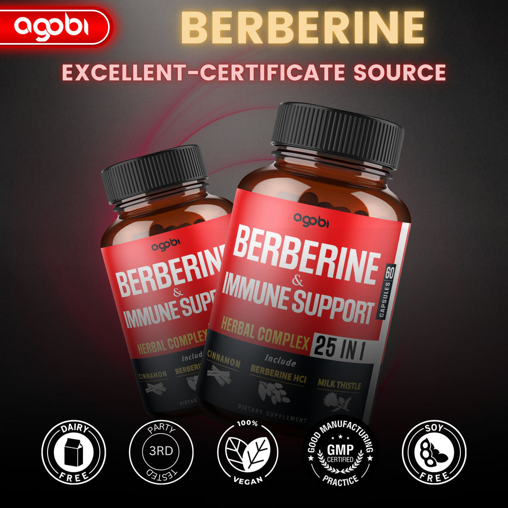 Agobi 25-in-1 Berberine Supplement – Premium Berberine HCl with Ceylon Cinnamon, Milk Thistle & Turmeric | 60 Vegan Capsules