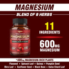 Agobi 11-in-1 Triple Magnesium Complex Supplement – High Absorption Glycinate, Malate & Citrate with Spinach & Pumpkin Seed | Strength, Energy Production & Immune Support | 120 Vegan Capsules