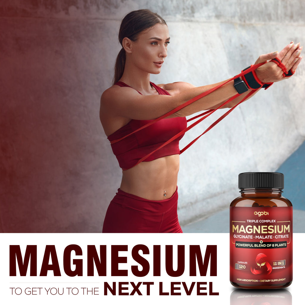 Agobi 11-in-1 Triple Magnesium Complex Supplement – High Absorption Glycinate, Malate & Citrate with Spinach & Pumpkin Seed | Strength, Energy Production & Immune Support | 120 Vegan Capsules