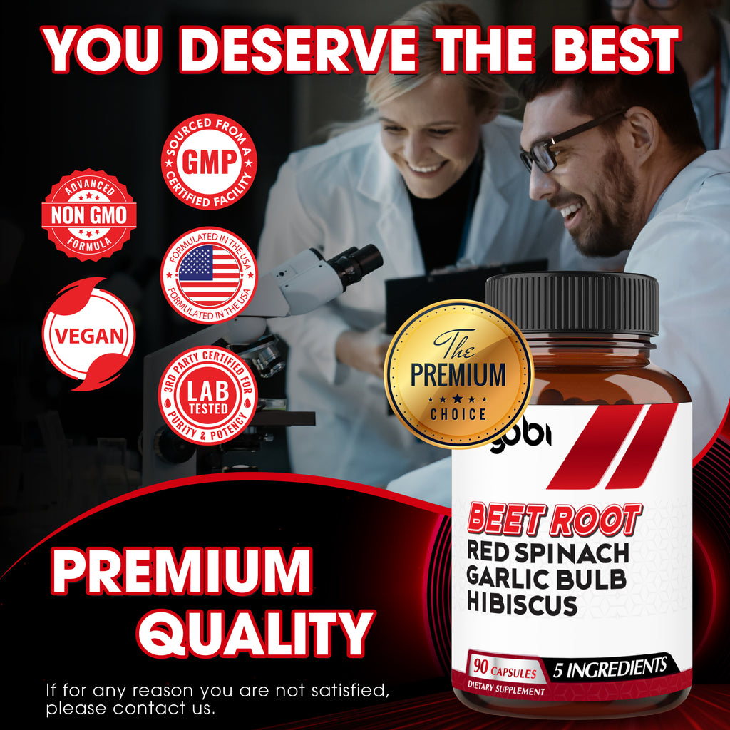 Agobi 5-in-1 Beet Root Supplement – Extra Strength Formula with Red Spinach, Garlic Bulb & Hibiscus | 90 Vegan Capsules