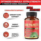 11in1 Saw Palmetto Capsules - Combined with Ashwagandha, Turmeric, Tribulus, Maca, Green Tea, Ginger, Holy Basil & More - 90 Capsules 3-Month Supply