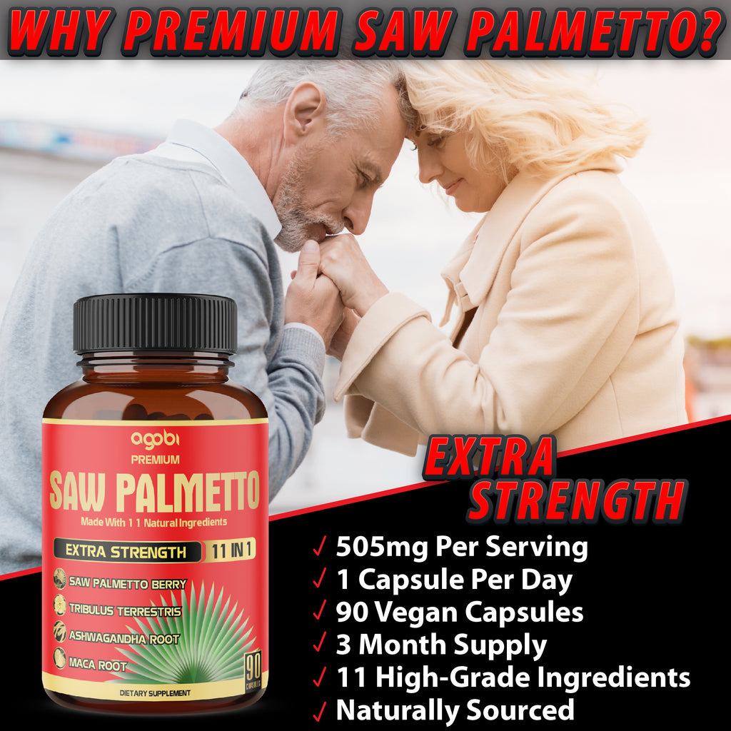 11in1 Saw Palmetto Capsules - Combined with Ashwagandha, Turmeric, Tribulus, Maca, Green Tea, Ginger, Holy Basil & More - 90 Capsules 3-Month Supply