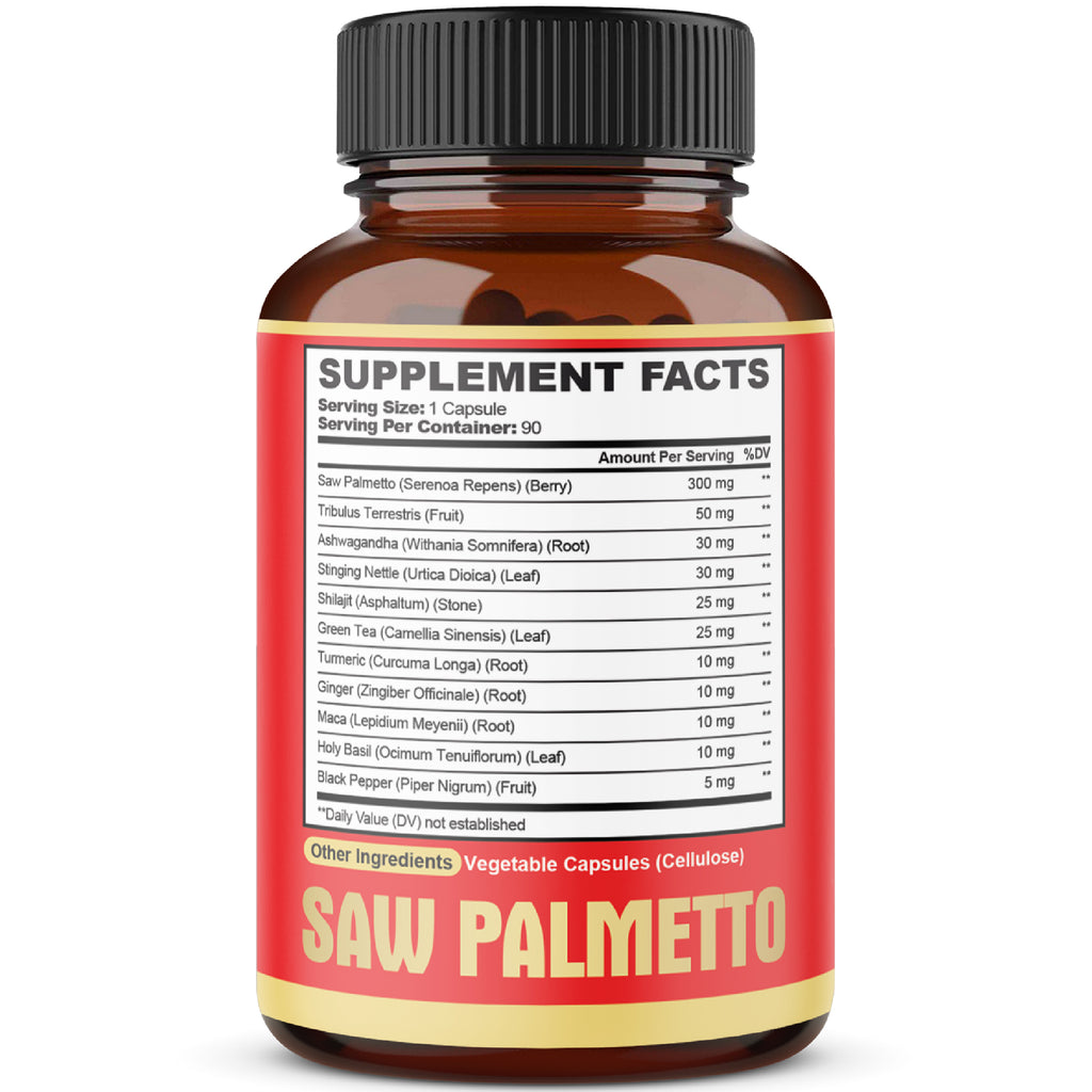 11in1 Saw Palmetto Capsules - Combined with Ashwagandha, Turmeric, Tribulus, Maca, Green Tea, Ginger, Holy Basil & More - 90 Capsules 3-Month Supply