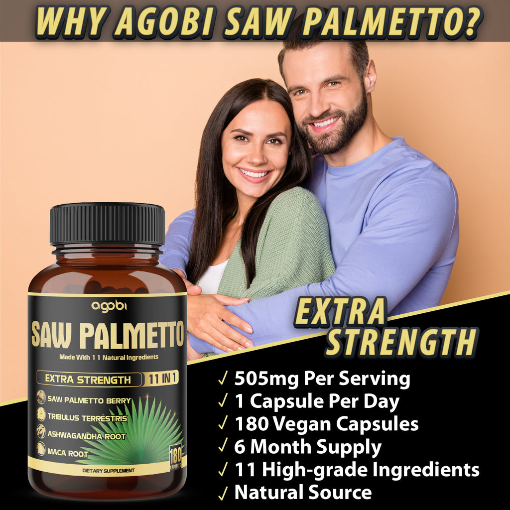 Agobi 11-in-1 Saw Palmetto Blend Supplement – Premium Berry Extract with Tribulus, Ashwagandha & Maca | Prostate Health, Urinary Flow & Antioxidant Support | 180 Vegan Capsules