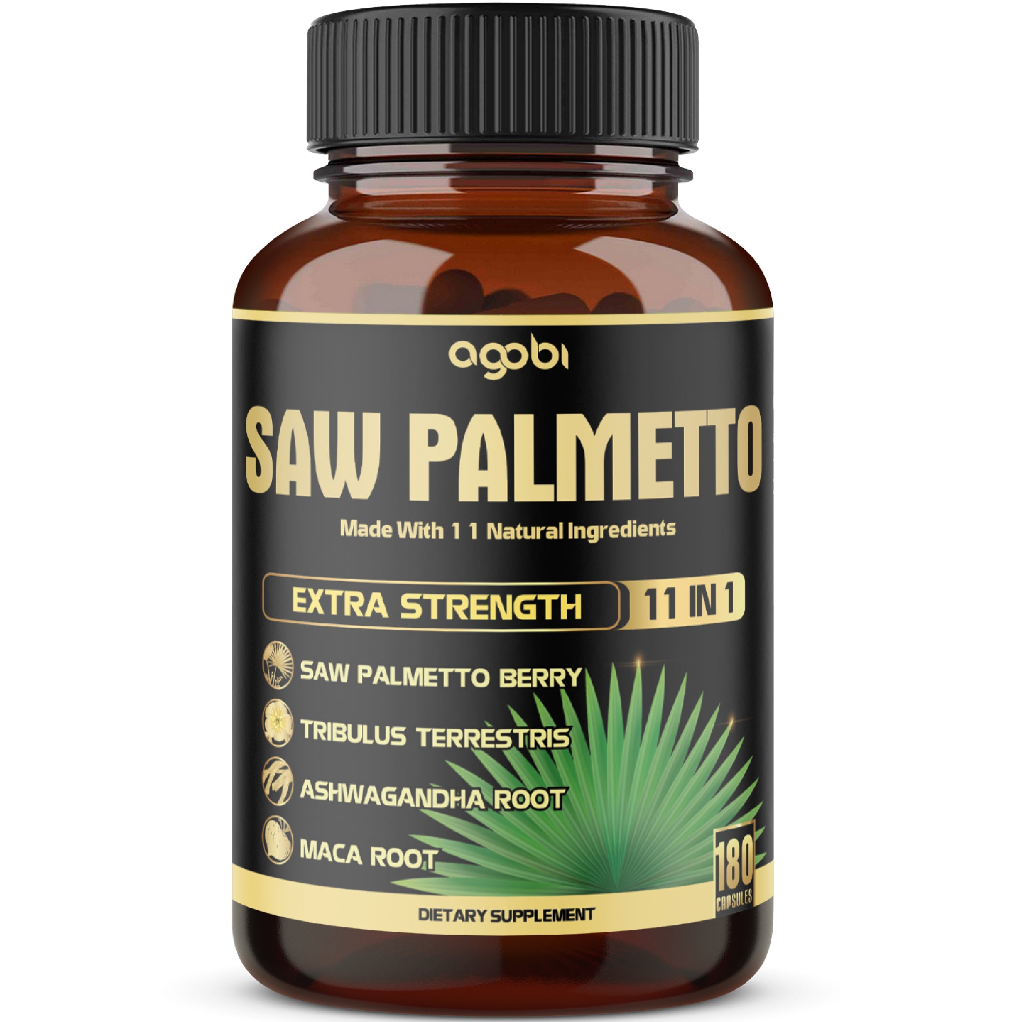 11in1 Saw Palmetto Capsules with Ashwagandha, Turmeric, Tribulus, Maca, Green Tea, Ginger, Holy Basil & More - Healthy Prostate & Hair Support - 180 Count 6-Month Supply