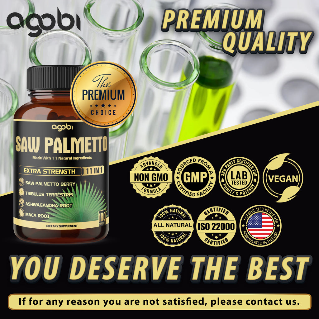 Agobi 11-in-1 Saw Palmetto Blend Supplement – Premium Berry Extract with Tribulus, Ashwagandha & Maca | Prostate Health, Urinary Flow & Antioxidant Support | 180 Vegan Capsules