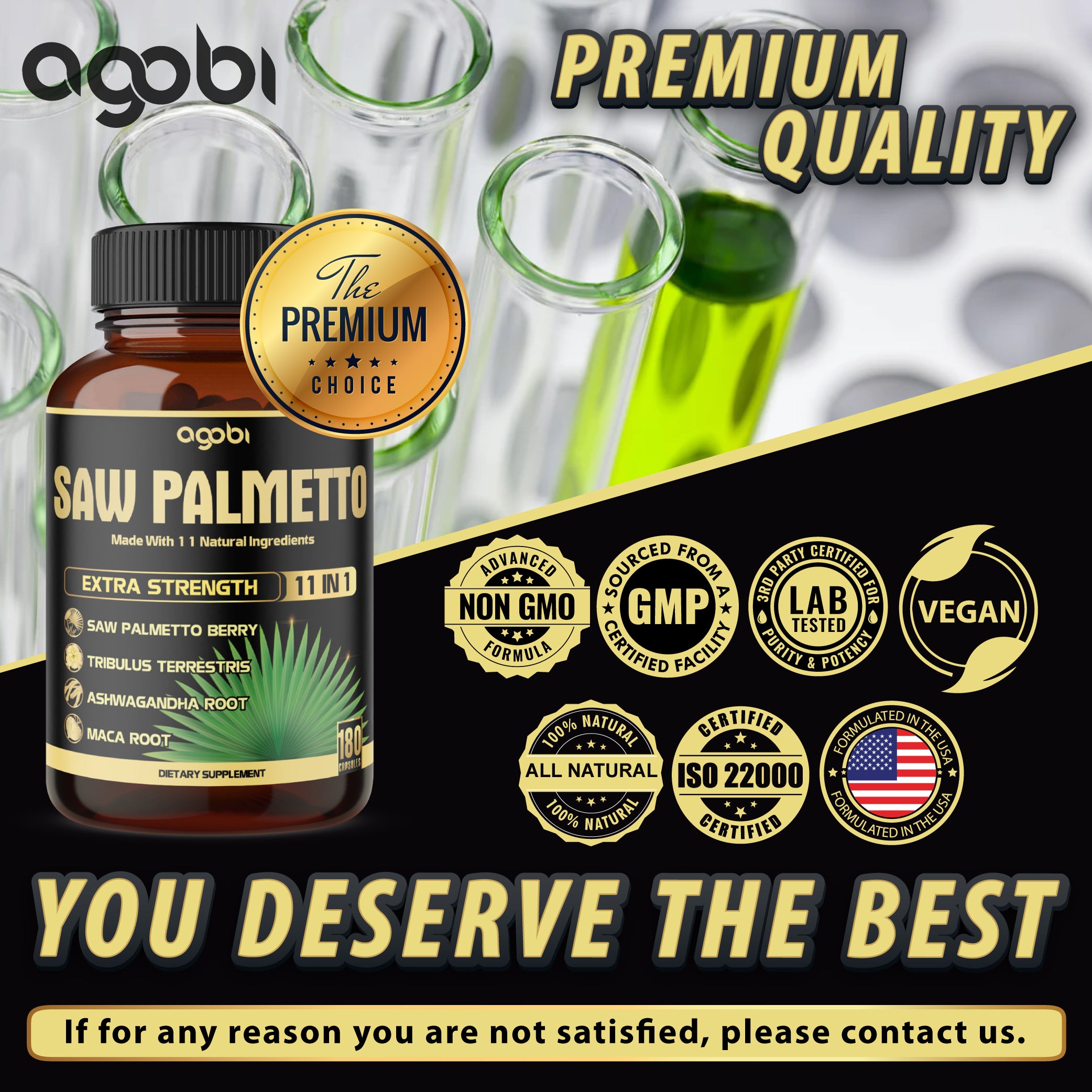 11in1 Saw Palmetto Capsules with Ashwagandha, Turmeric, Tribulus, Maca, Green Tea, Ginger, Holy Basil & More - Healthy Prostate & Hair Support - 180 Count 6-Month Supply