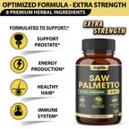 Agobi 8-in-1 Saw Palmetto Supplement – Extra Strength Formula with Ashwagandha, Turmeric & Nettle Leaf | Support Prostate, Energy Production & Healthy Hair | 120 Vegan Capsules