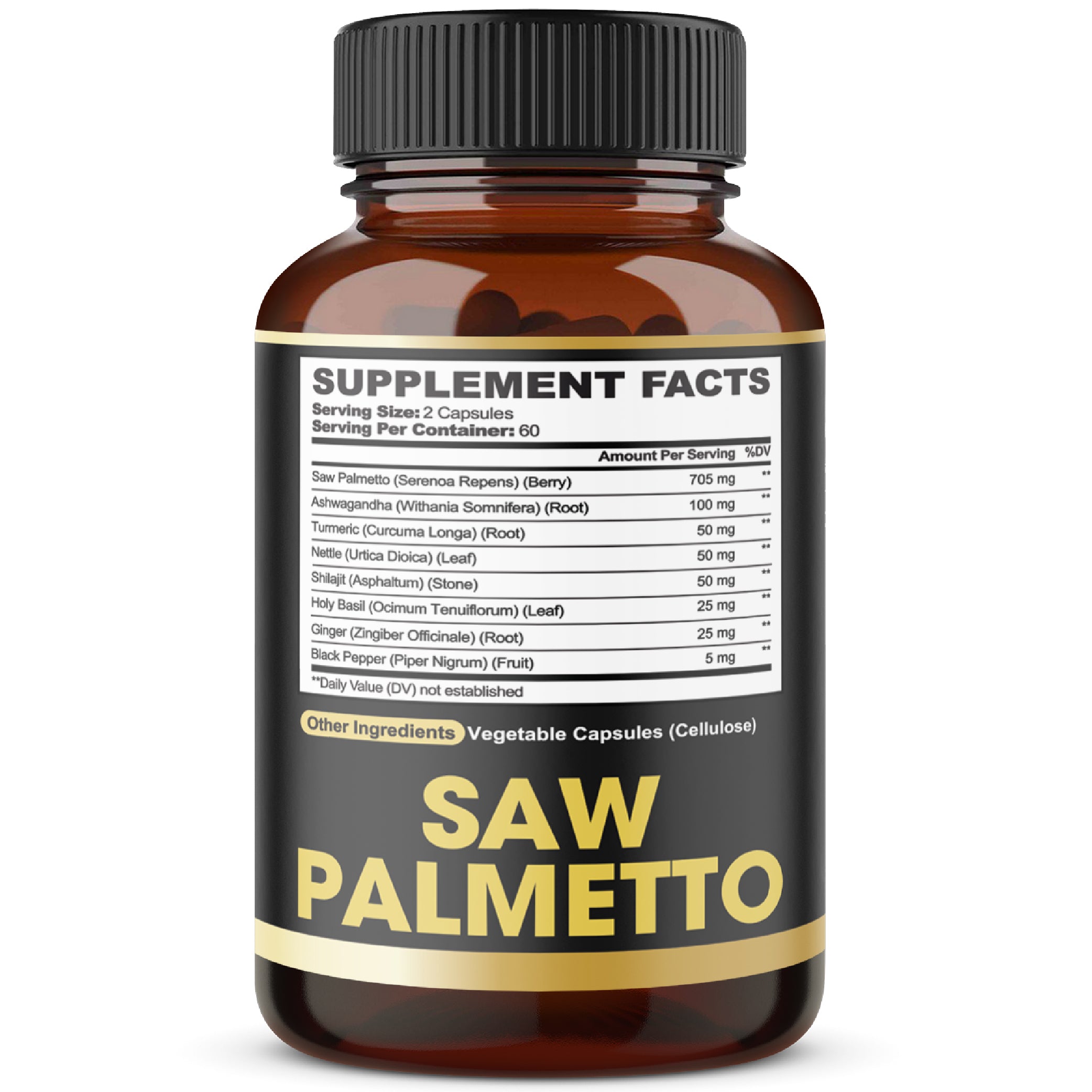 8in1 Saw Palmetto Prostate Support Supplement with Ashwagandha, Turmeric, Ginger, Nettle Leaf, Holy Basil & More - 120 Vegan Capsules for 2 Months