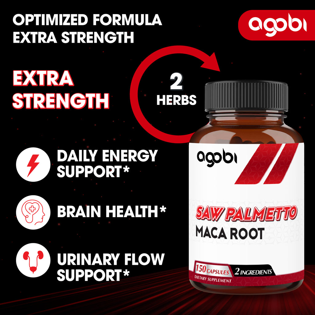 Agobi Saw Palmetto & Maca Root Formula – 2 Ingredients Men's Vitality Complex | Prostate Health, Urinary & Stamina Support | 150 Vegan Capsules