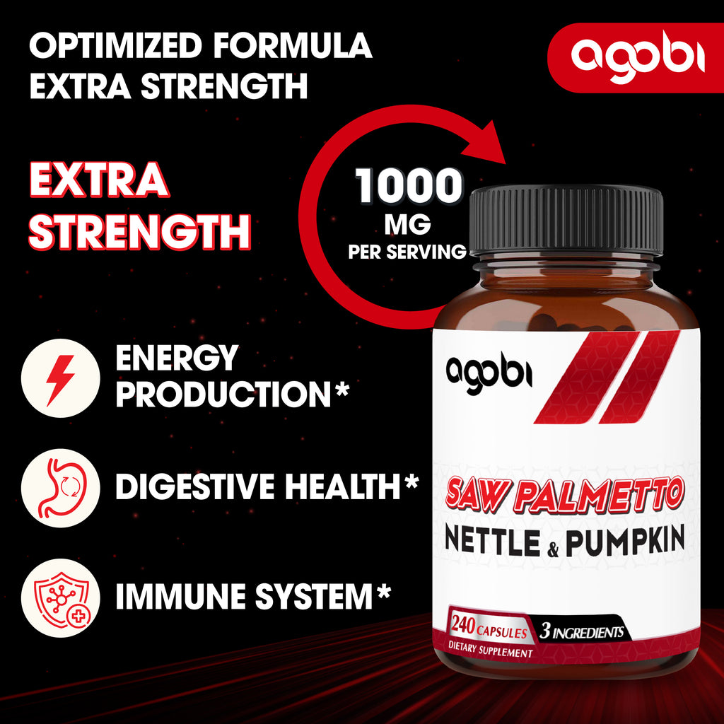 Agobi Saw Palmetto Extra Strength 900mg with Nettle & Pumpkin Seed Oil | 240 Vegan Capsules