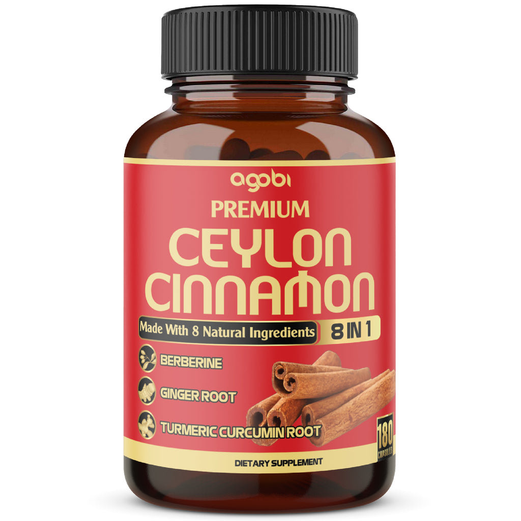Agobi Premium Ceylon Cinnamon 8-in-1 Supplement – High Potency Cinnamon Bark with Berberine, Turmeric & Bitter Melon | 180 Vegan Capsules