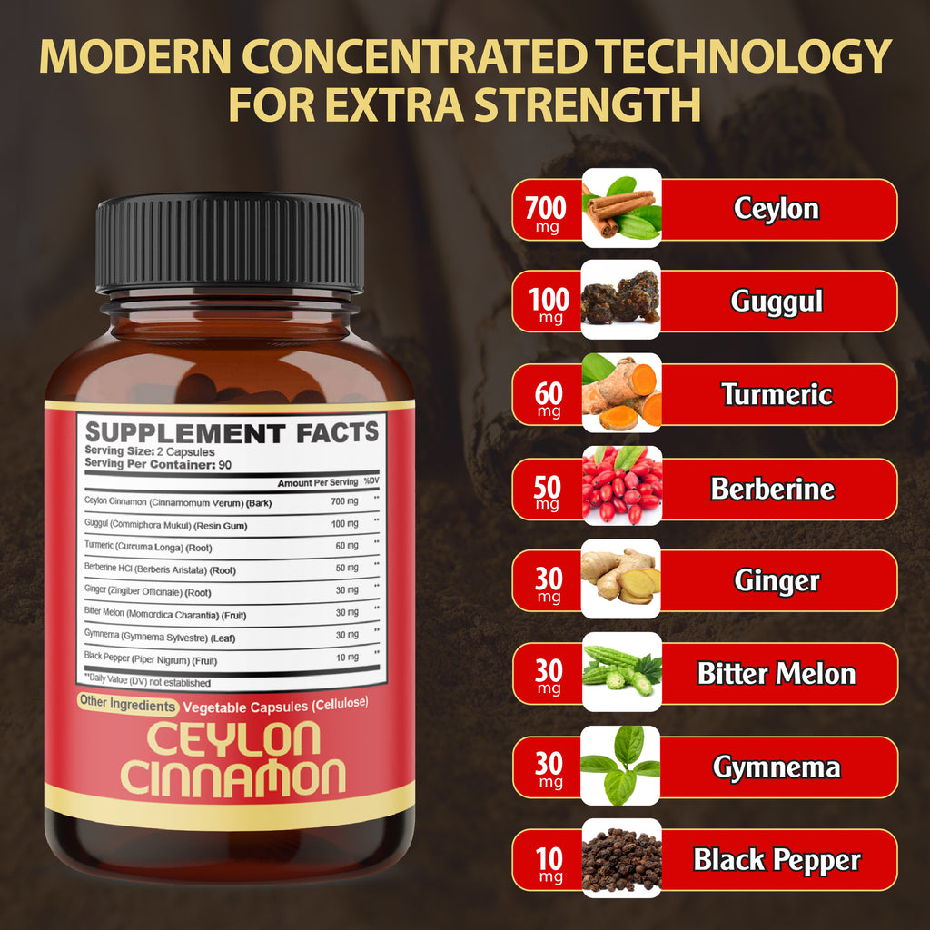 Agobi Premium Ceylon Cinnamon 8-in-1 Supplement – High Potency Cinnamon Bark with Berberine, Turmeric & Bitter Melon | 180 Vegan Capsules
