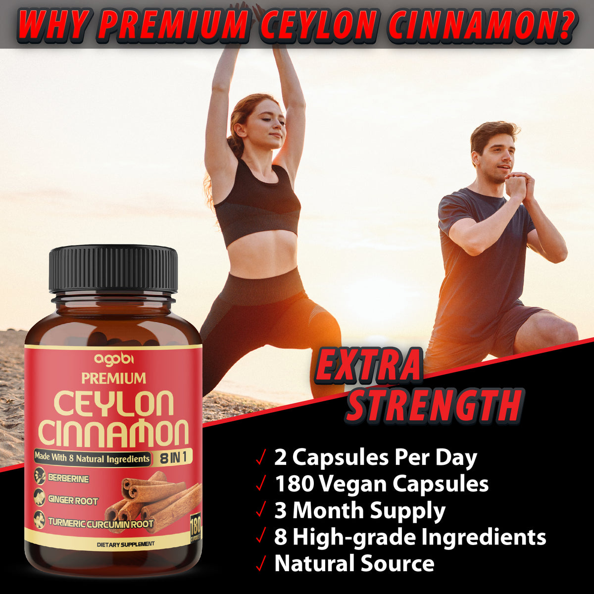 Ceylon Cinnamon 8-in-1 Capsules – Berberine, Turmeric, and Bitter Melon | High Potency & Daily Support | 180 Vegan Capsules