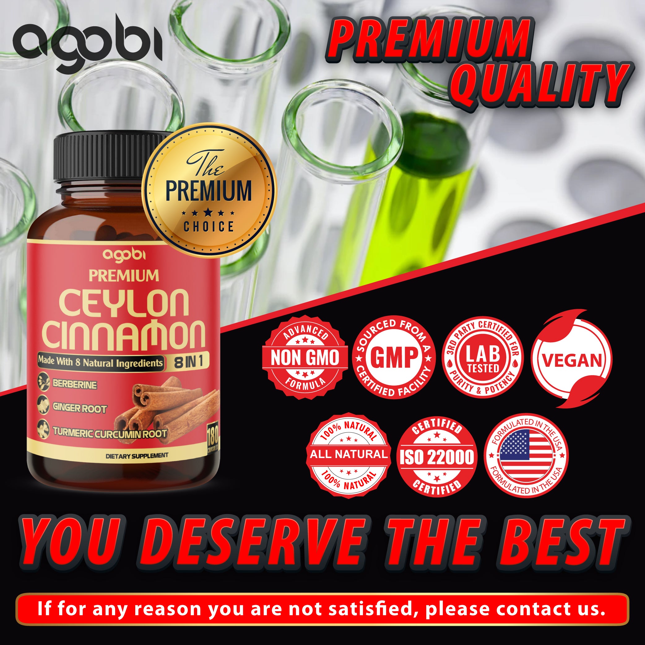 Premium Ceylon Cinnamon with Berberine Supplement - 8in1 Turmeric, Ginger, Gymnema & More - Body, Heart & Overall Vitality - 180 Capsules